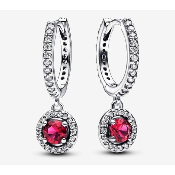 Pandora Jewelry - Pandora Red Round Sparkling Sterling Silver Hoop Earrings